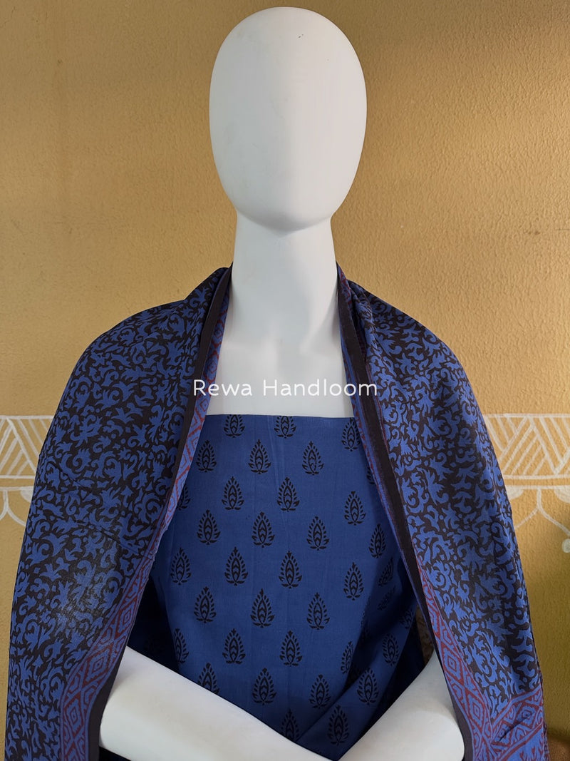 Blue-Black Bagh Print Cotton Suit BGCSJ018