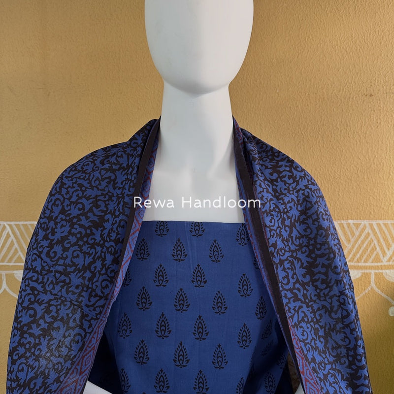 Blue-Black Bagh Print Cotton Suit BGCSJ018