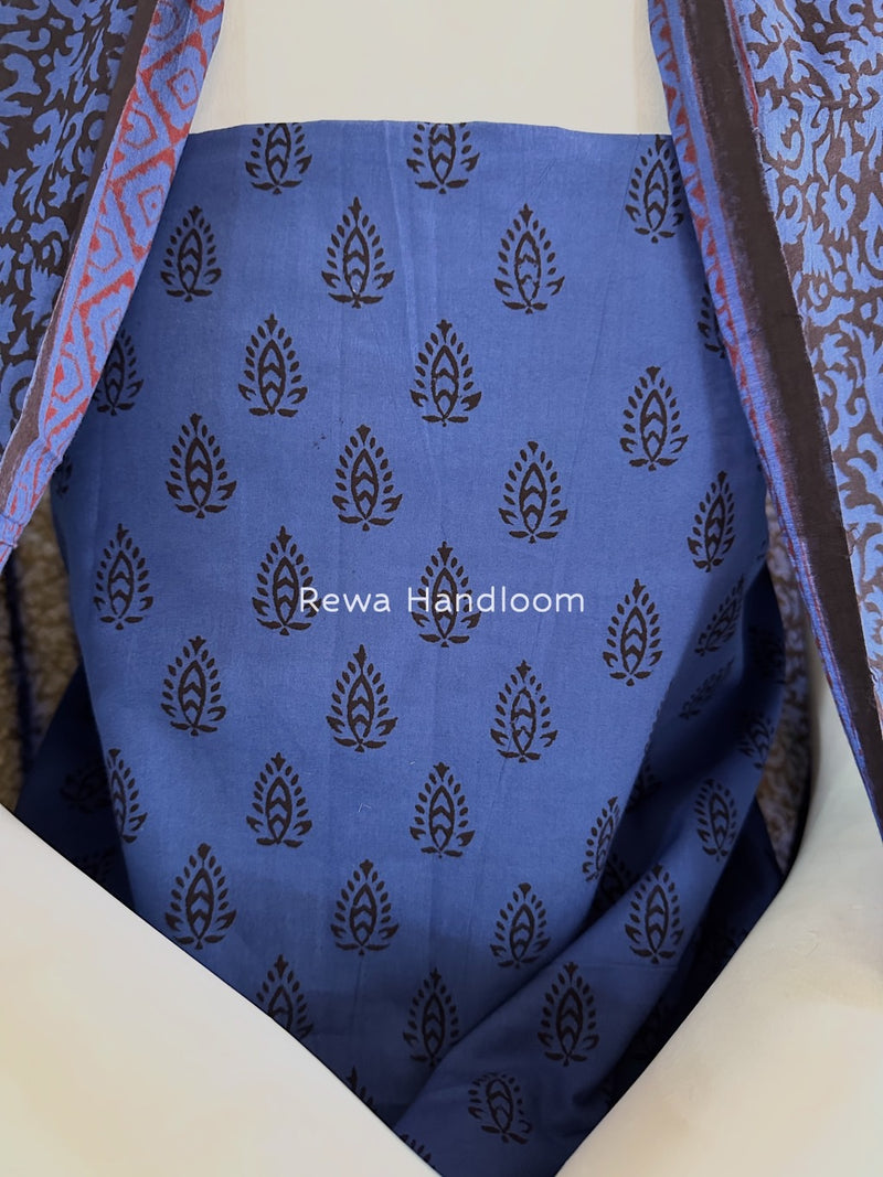 Blue-Black Bagh Print Cotton Suit BGCSJ018
