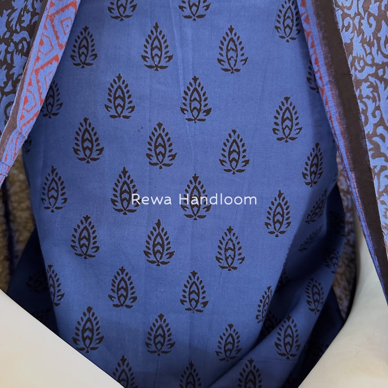 Blue-Black Bagh Print Cotton Suit BGCSJ018