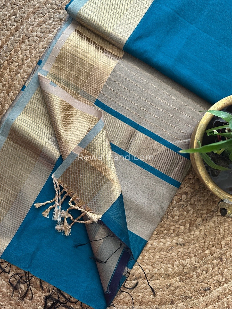 Maheshwari Rama Green Resham Thread Border Saree RTS07 – Rewa Handloom