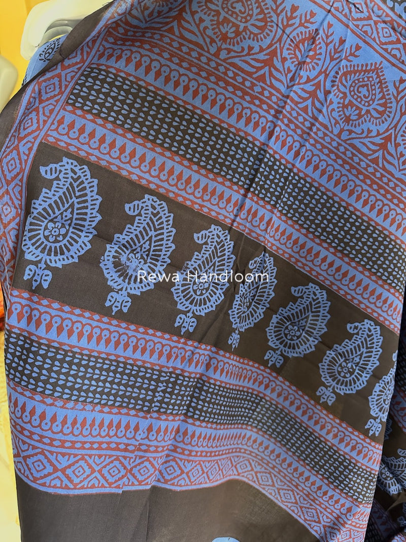 Blue-Black Bagh Print Cotton Suit BGCSJ018