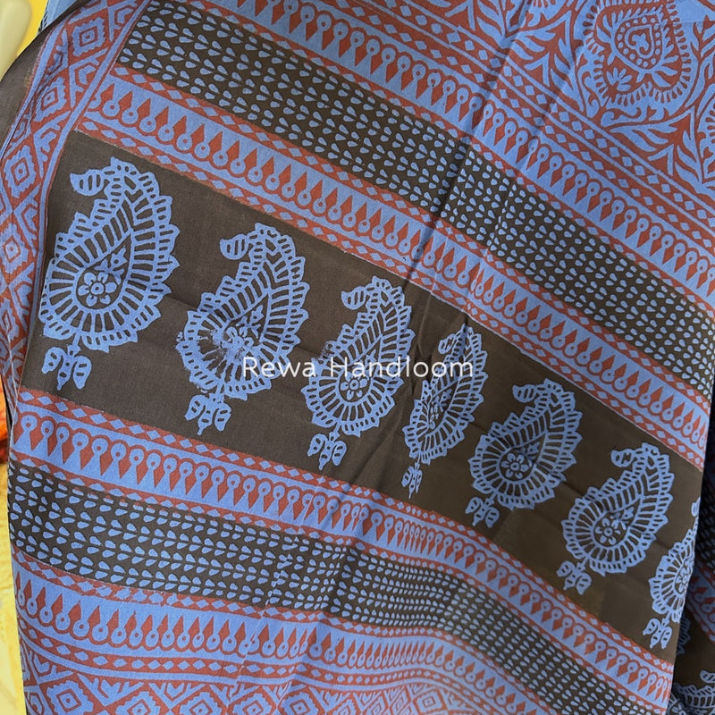 Blue-Black Bagh Print Cotton Suit BGCSJ018