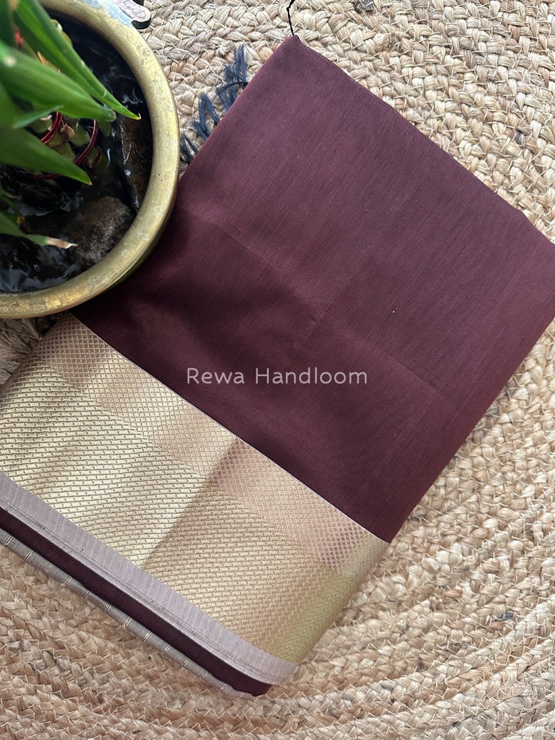 Maheshwari Coffee Brown Resham Thread Border Saree RTS06