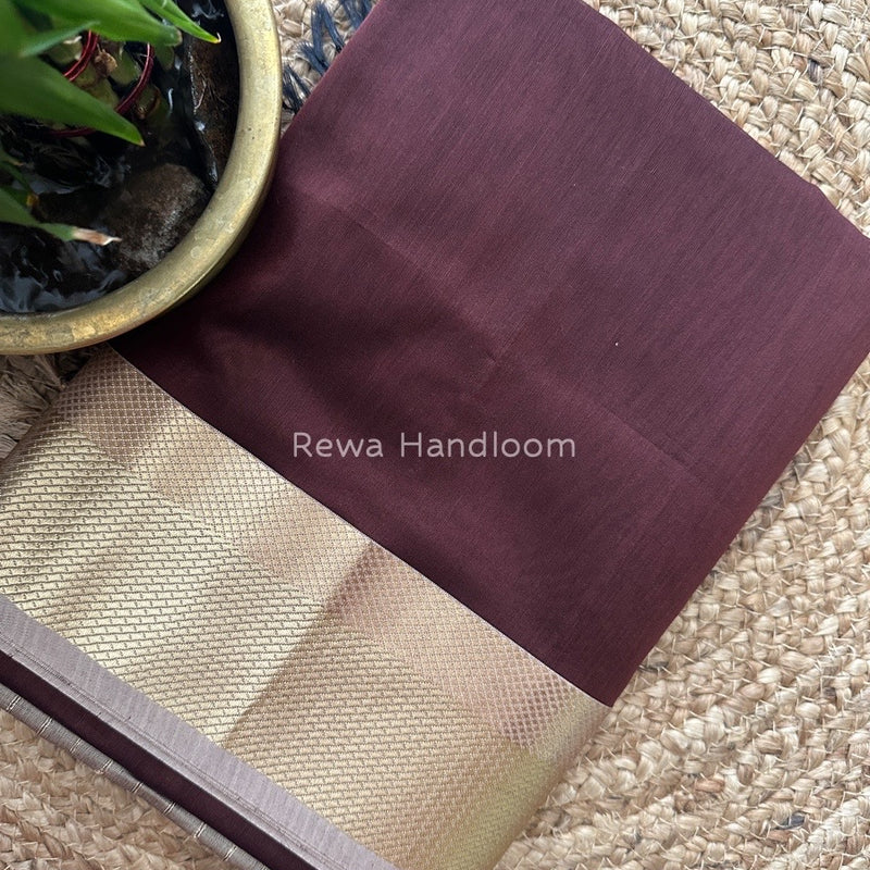 Maheshwari Coffee Brown Resham Thread Border Saree RTS06