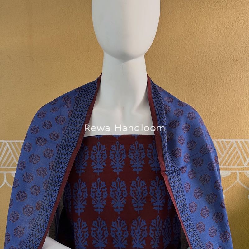 Maroon-Blue Bagh Print Cotton Suit BGCSJ06
