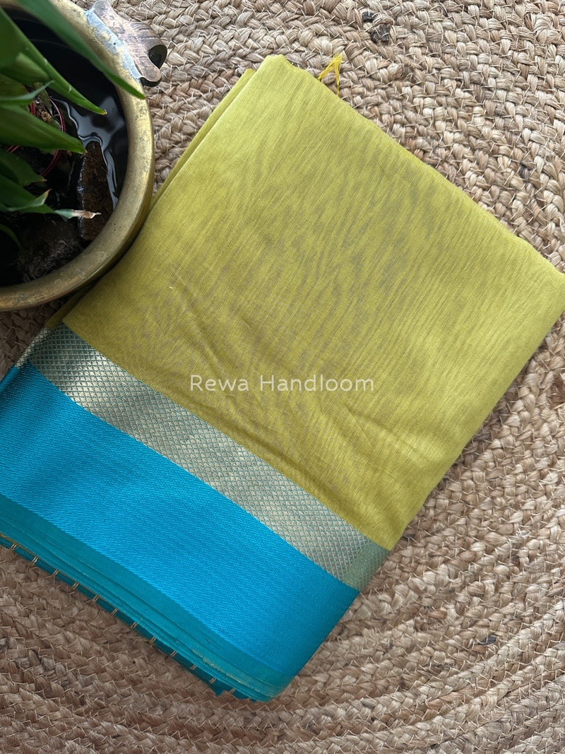 Maheshwari Neon Yellow Resham Thread Border Saree RTS05