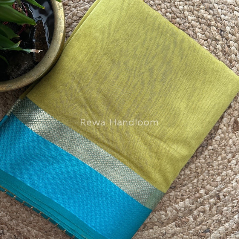 Maheshwari Neon Yellow Resham Thread Border Saree RTS05