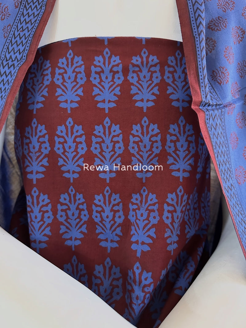 Maroon-Blue Bagh Print Cotton Suit BGCSJ06