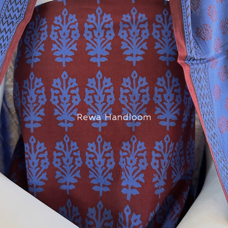 Maroon-Blue Bagh Print Cotton Suit BGCSJ06
