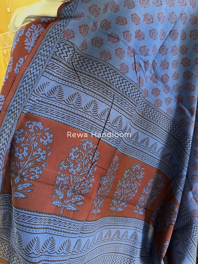Maroon-Blue Bagh Print Cotton Suit BGCSJ06