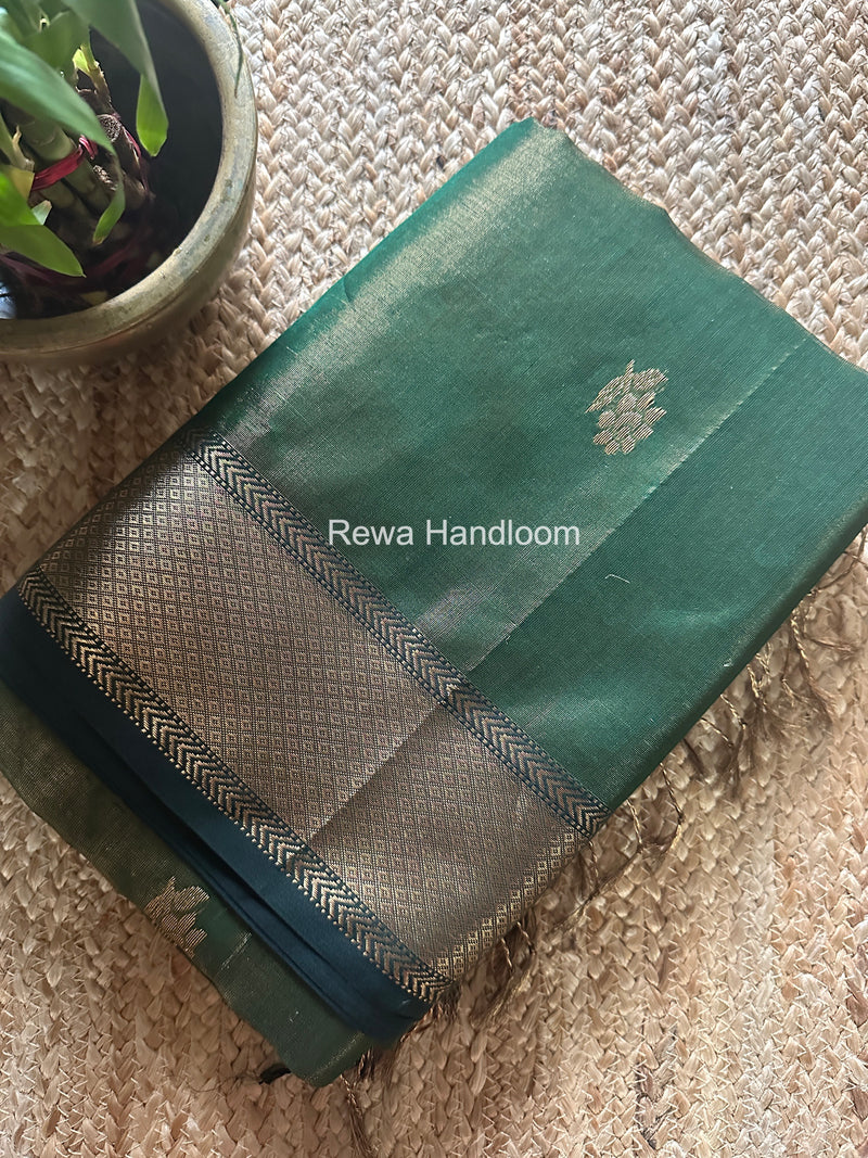 Maheshwari Green Tissue Silk Saree TFB029
