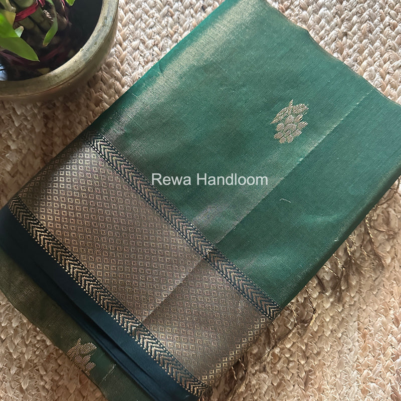 Maheshwari Green Tissue Silk Saree TFB029