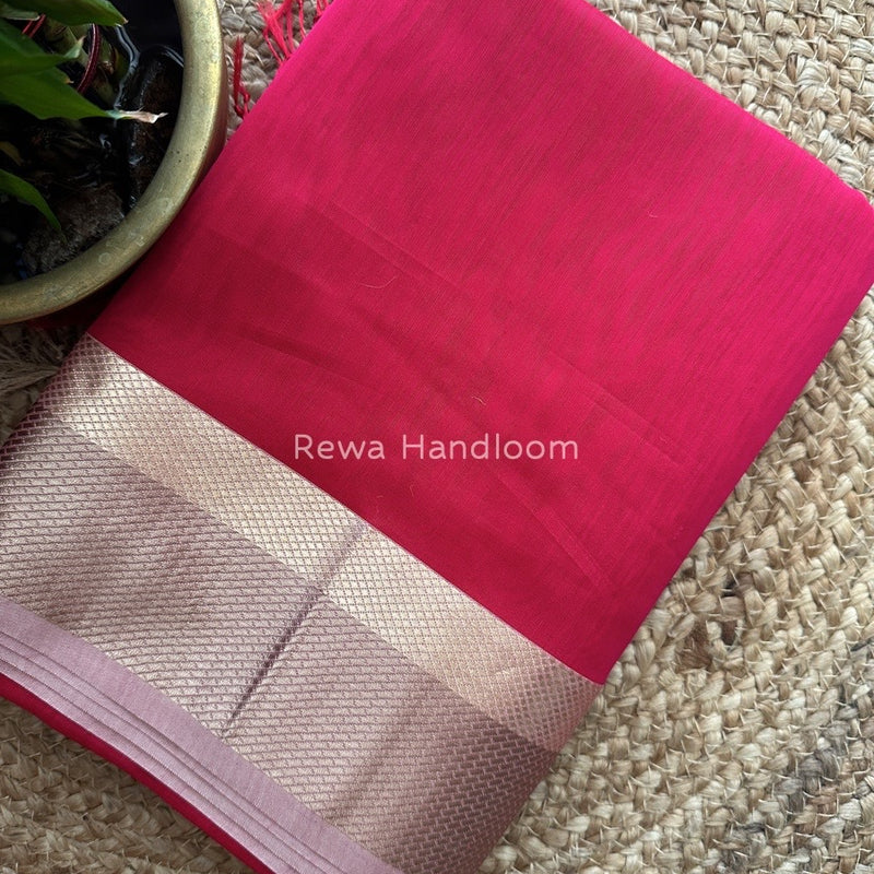 Maheshwari Rani Pink Resham Thread Border Saree RTS04