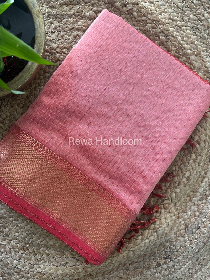 Maheshwari Peach Zari Checks Saree ZCHX316