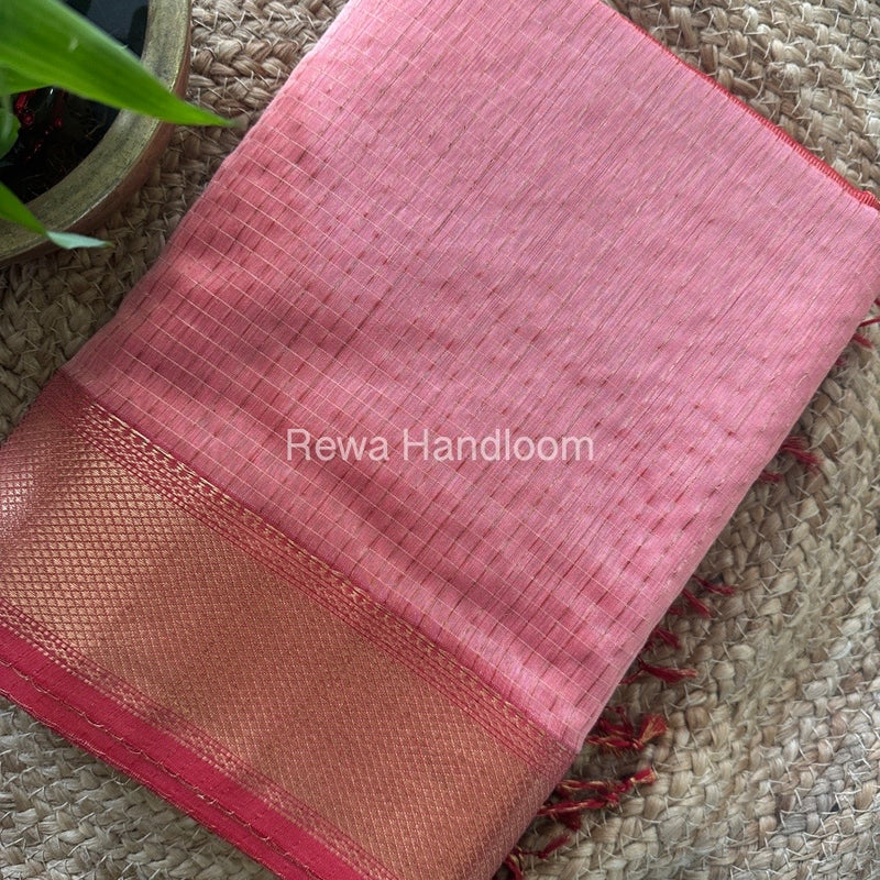 Maheshwari Peach Zari Checks Saree ZCHX316