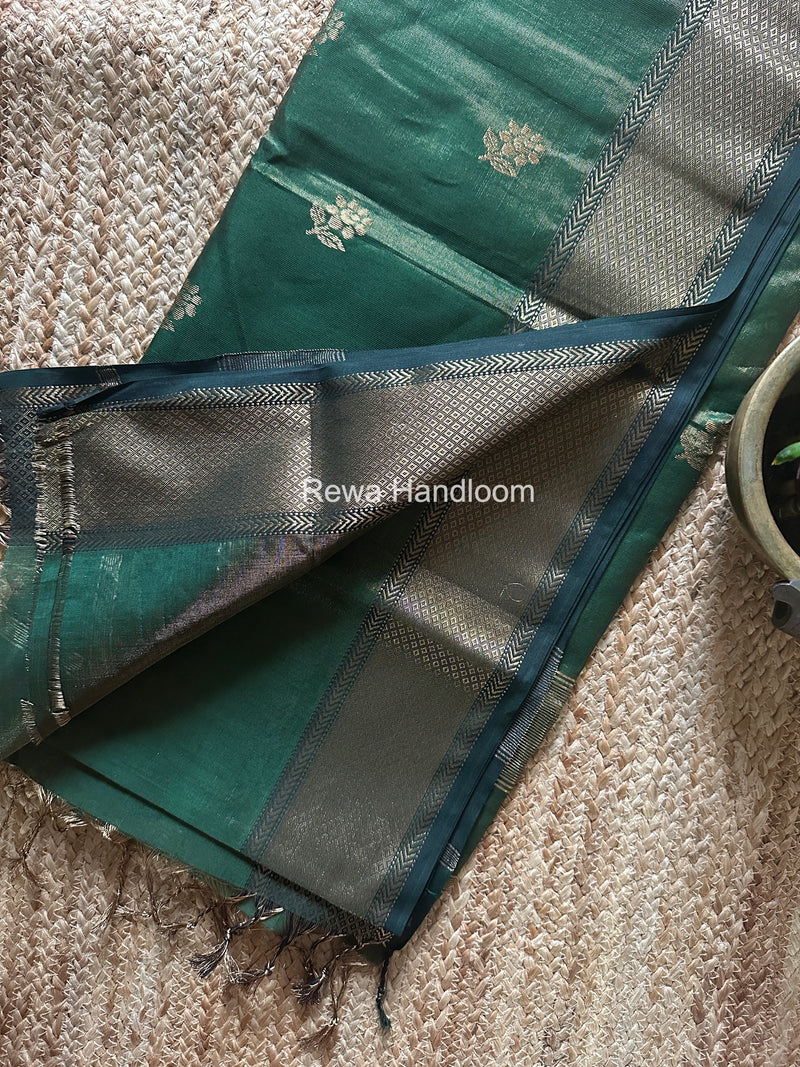 Maheshwari Green Tissue Silk Saree TFB029