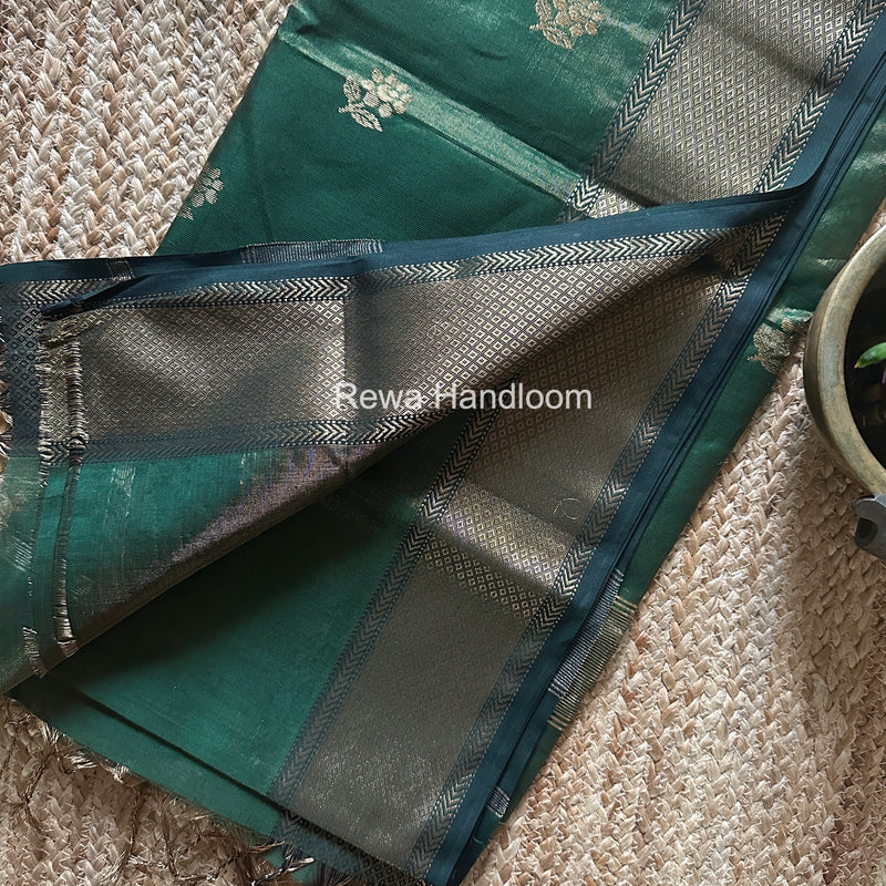 Maheshwari Green Tissue Silk Saree TFB029