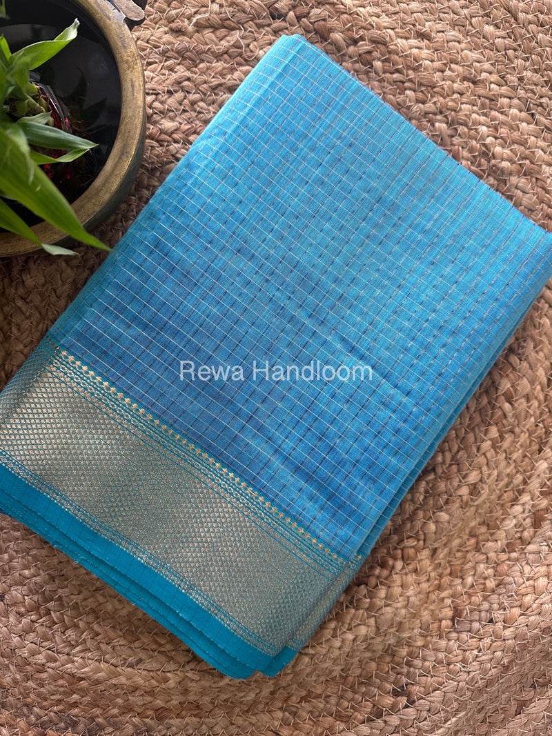 Maheshwari Sky Blue Zari Checks Saree ZCHX317