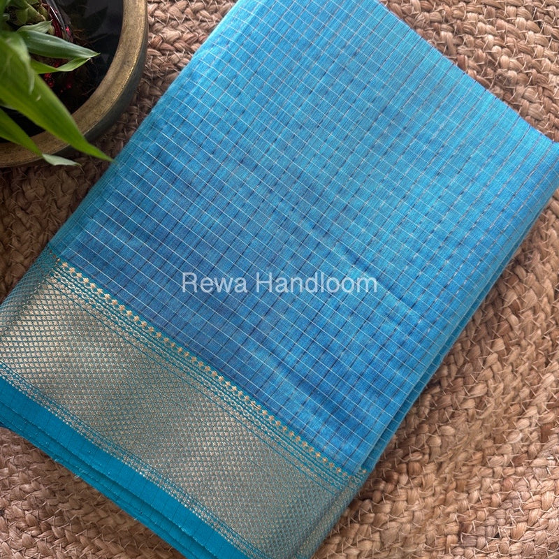 Maheshwari Sky Blue Zari Checks Saree ZCHX317