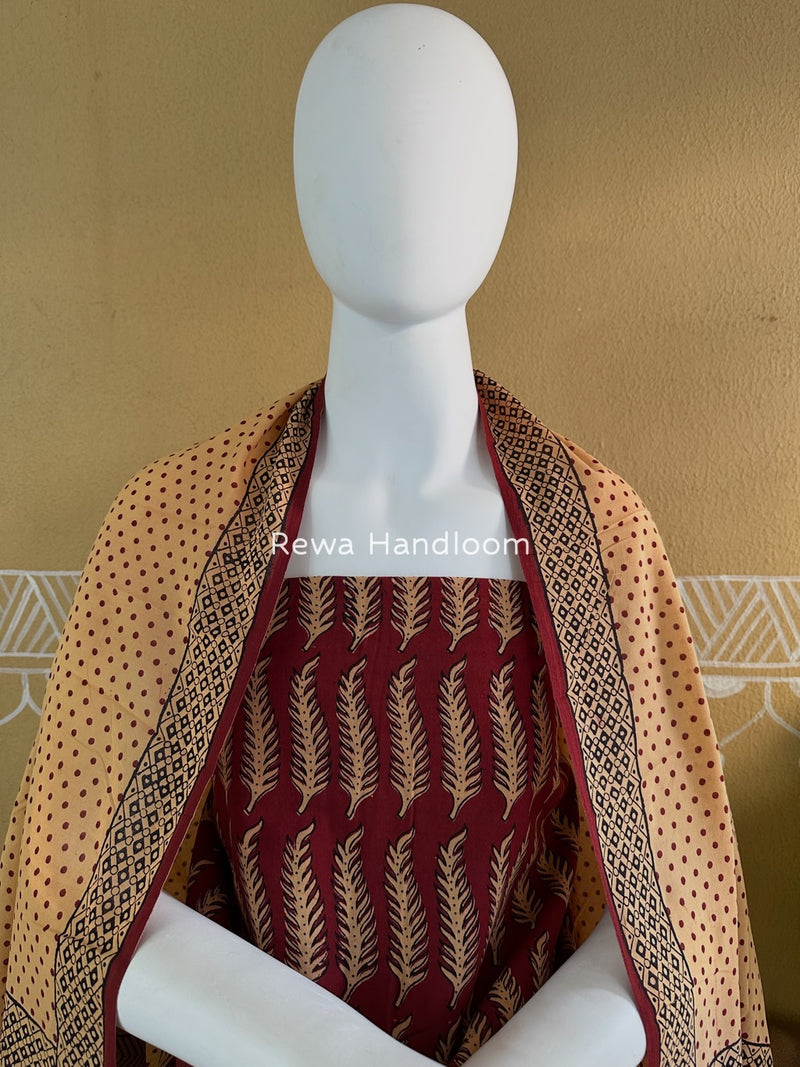 Maroon-Peach Bagh Print Cotton Suit BGCSJ010