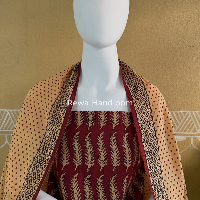 Maroon-Peach Bagh Print Cotton Suit BGCSJ010