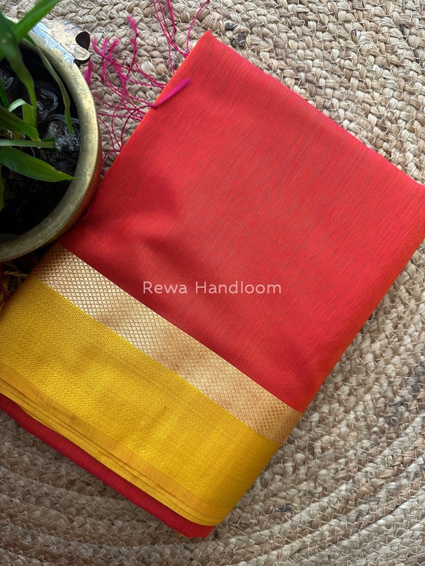 Maheshwari Rust Orange Resham Thread Border Saree RTS03
