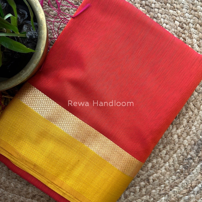 Maheshwari Rust Orange Resham Thread Border Saree RTS03