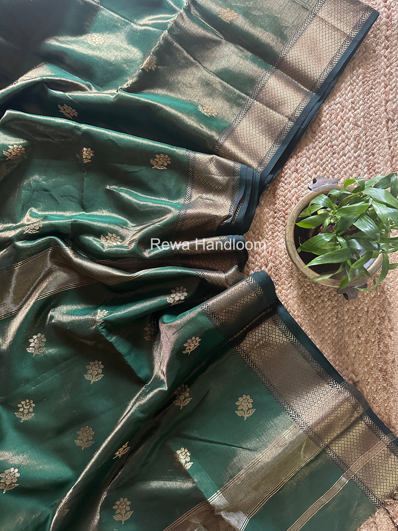 Maheshwari Green Tissue Silk Saree TFB029