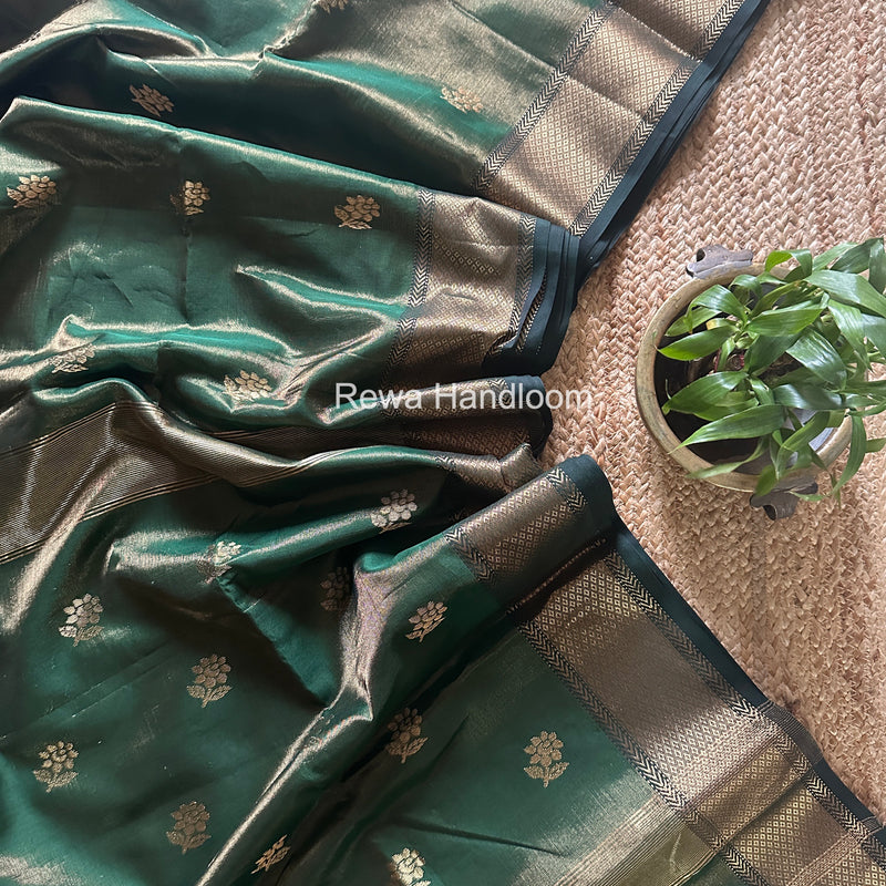Maheshwari Green Tissue Silk Saree TFB029