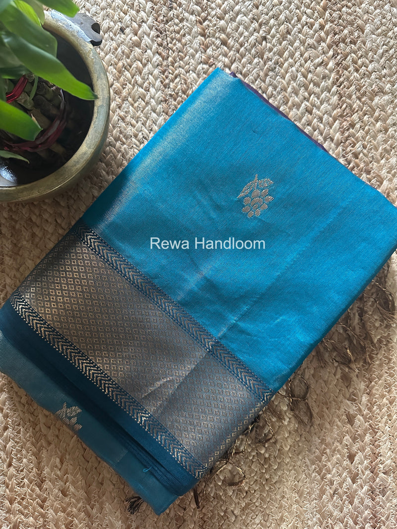 Maheshwari Firozi Blue Tissue Silk Saree TFB030