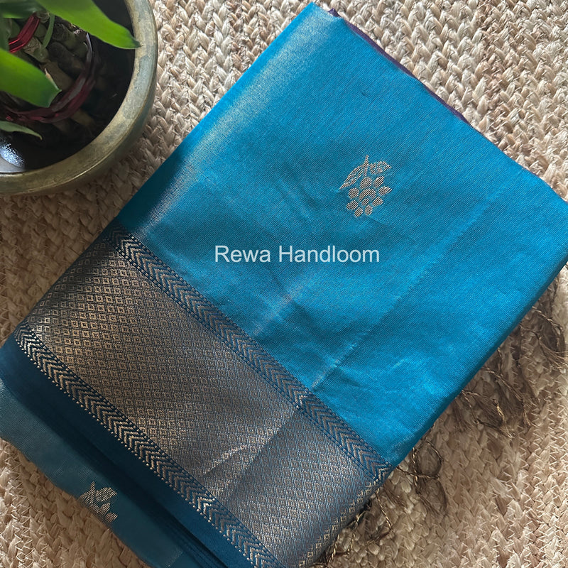 Maheshwari Firozi Blue Tissue Silk Saree TFB030