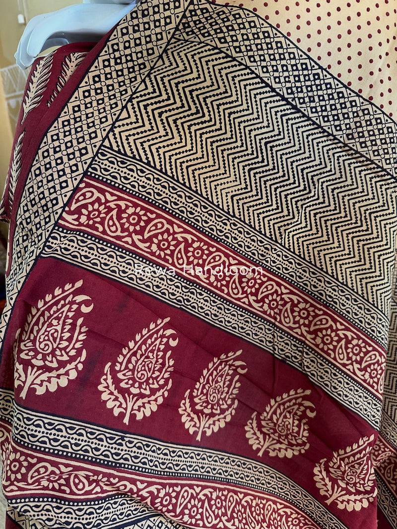 Maroon-Peach Bagh Print Cotton Suit BGCSJ010