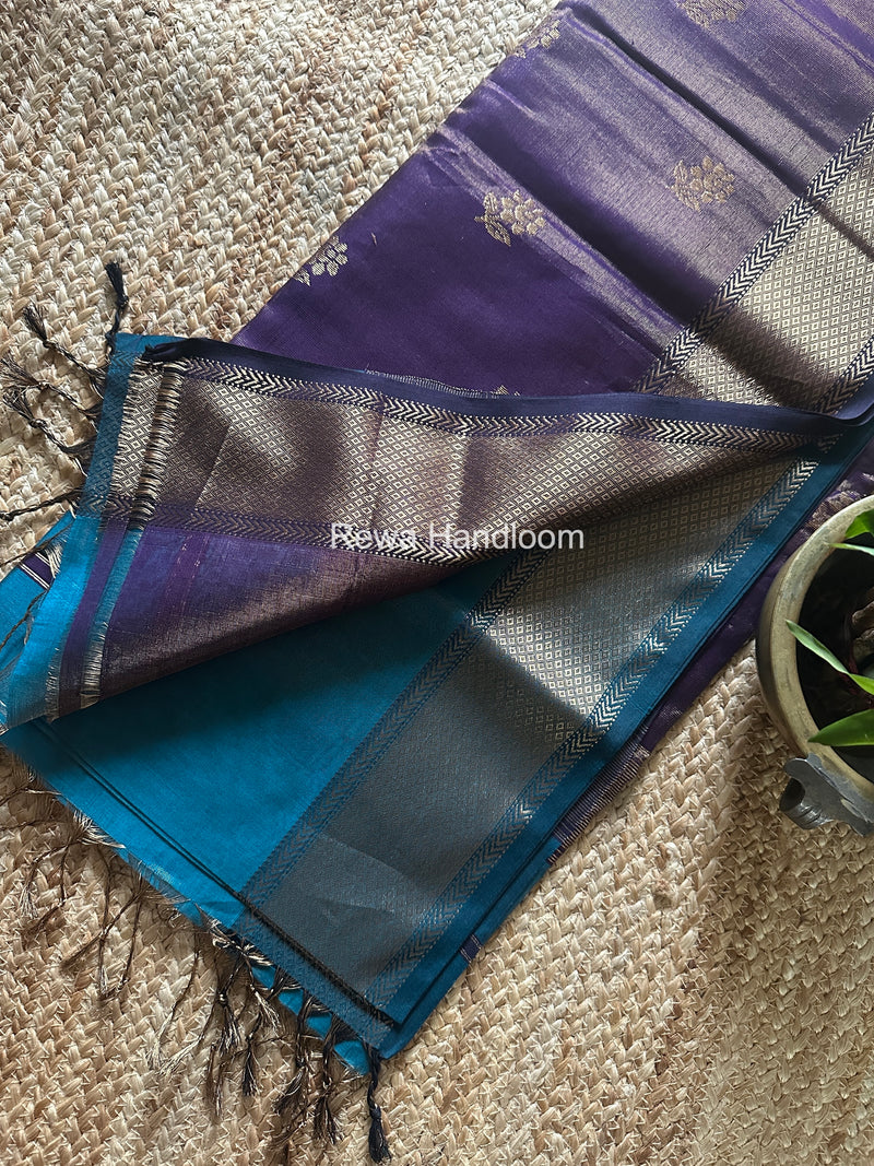 Maheshwari Firozi Blue Tissue Silk Saree TFB030