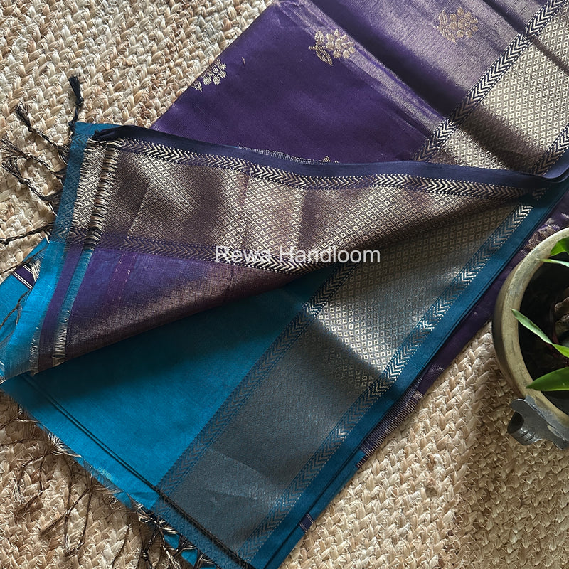 Maheshwari Firozi Blue Tissue Silk Saree TFB030