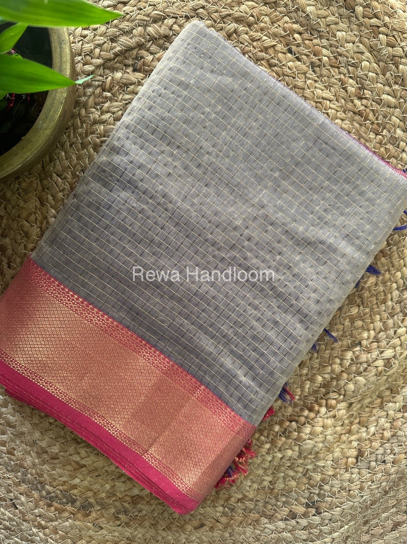 Maheshwari Grey Zari Checks Saree ZCHX281