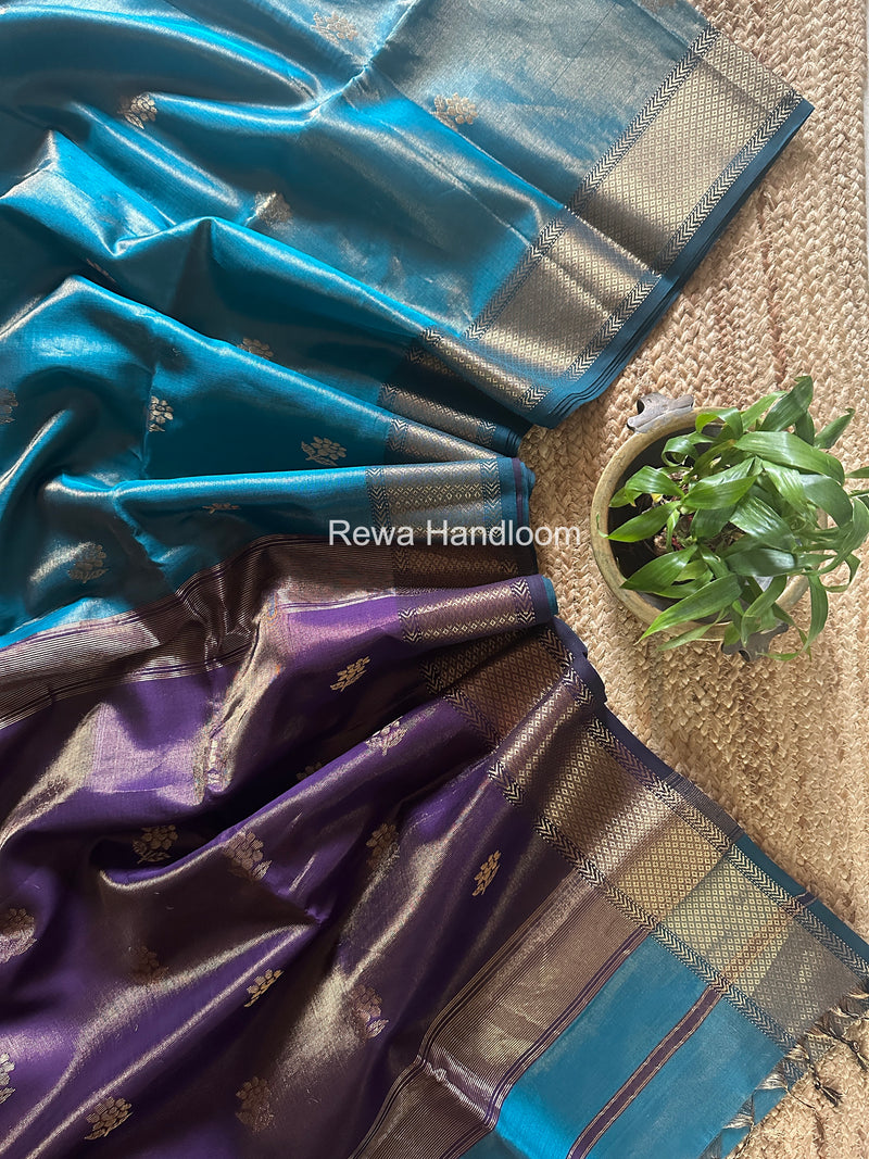 Maheshwari Firozi Blue Tissue Silk Saree TFB030