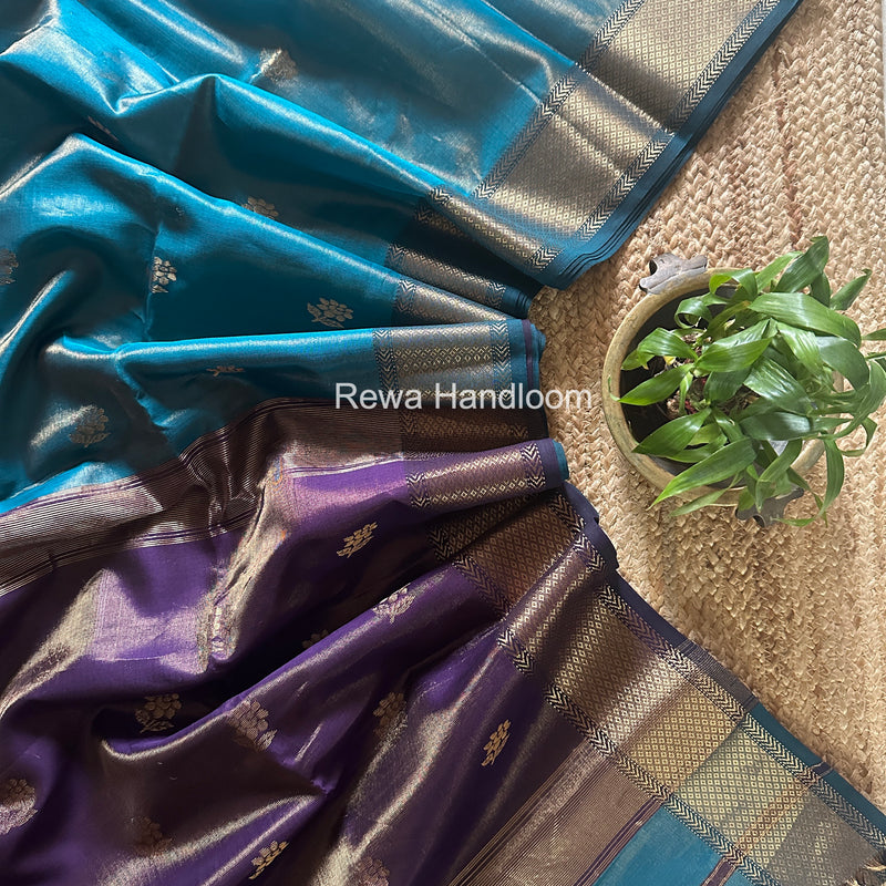 Maheshwari Firozi Blue Tissue Silk Saree TFB030