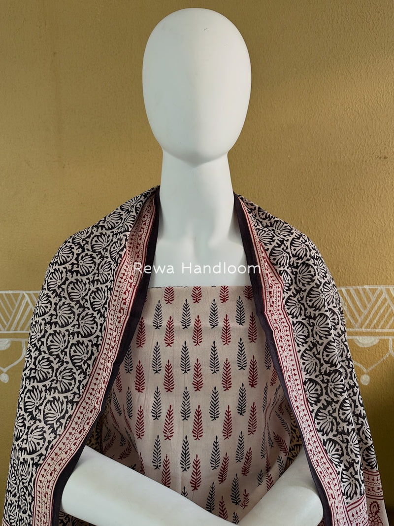 White-Black Bagh Print Cotton Suit BGCSJ07