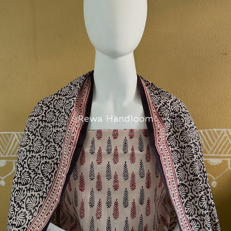 White-Black Bagh Print Cotton Suit BGCSJ07