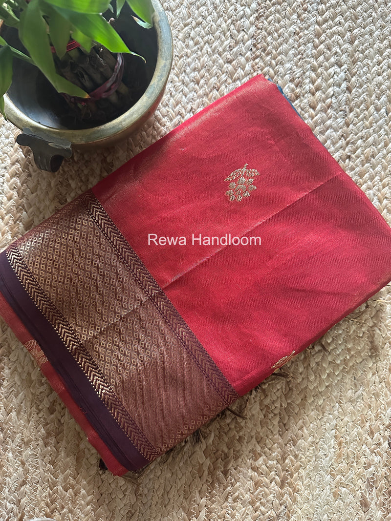 Maheshwari Red Tissue Silk Saree TFB031