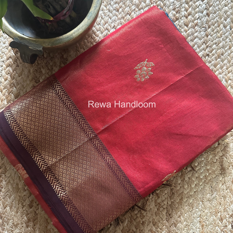 Maheshwari Red Tissue Silk Saree TFB031