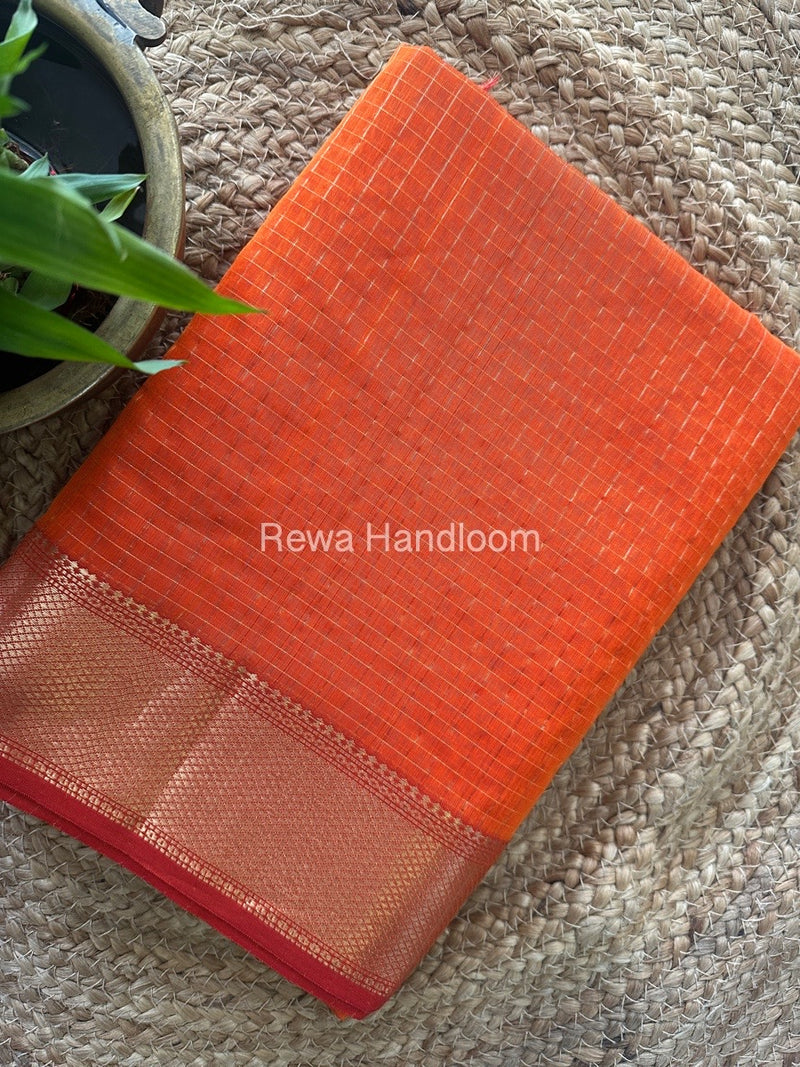 Maheshwari Orange Zari Checks Saree ZCHX299