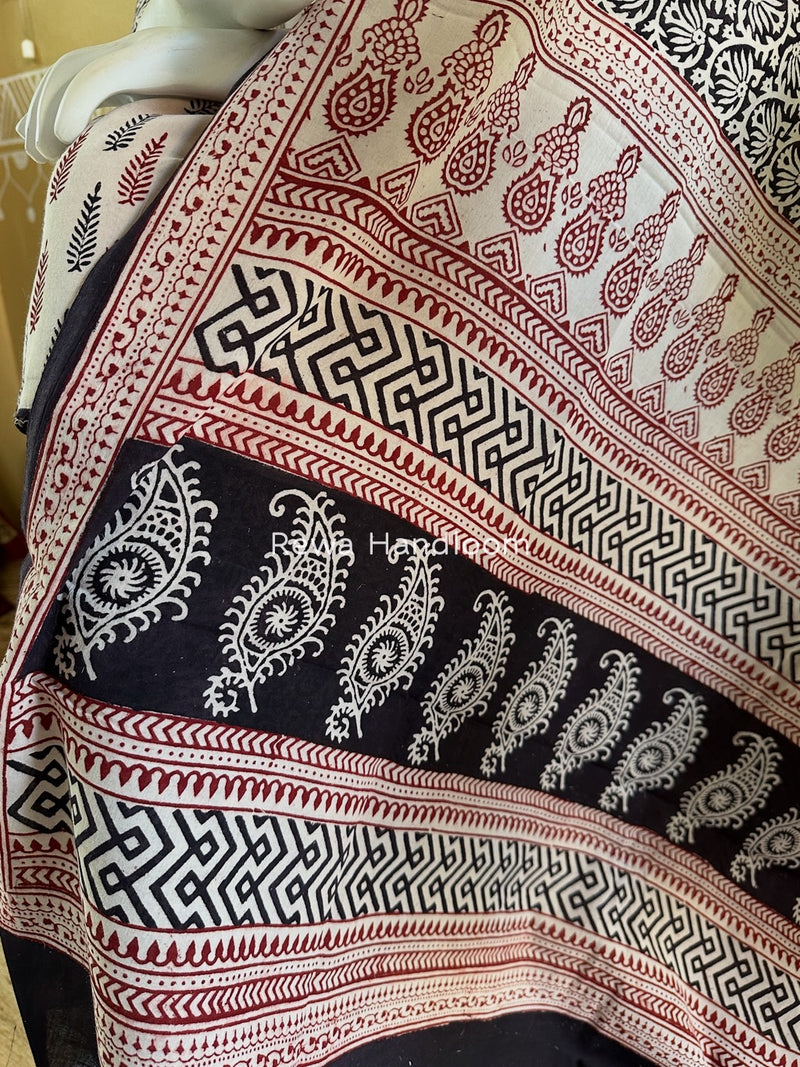 White-Black Bagh Print Cotton Suit BGCSJ07