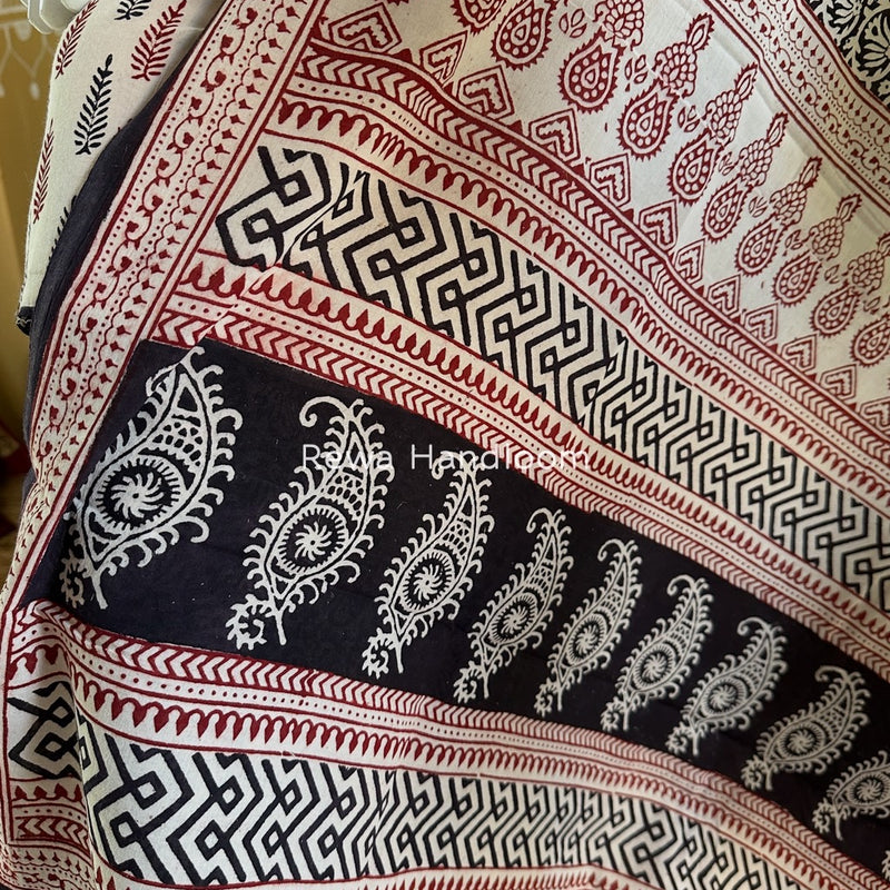 White-Black Bagh Print Cotton Suit BGCSJ07