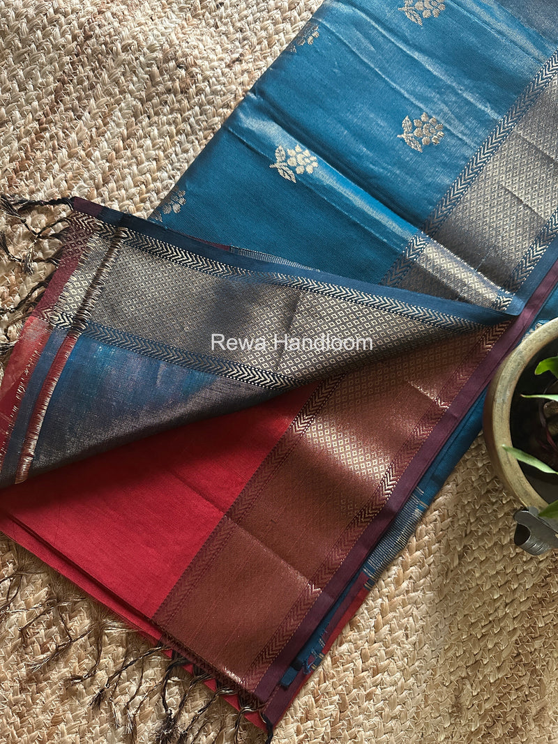 Maheshwari Red Tissue Silk Saree TFB031