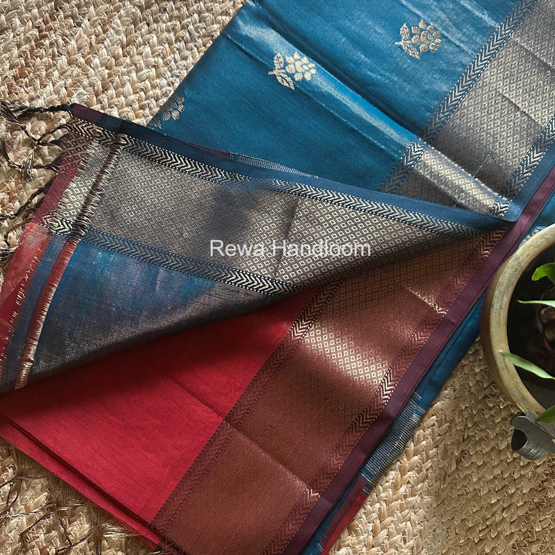 Maheshwari Red Tissue Silk Saree TFB031