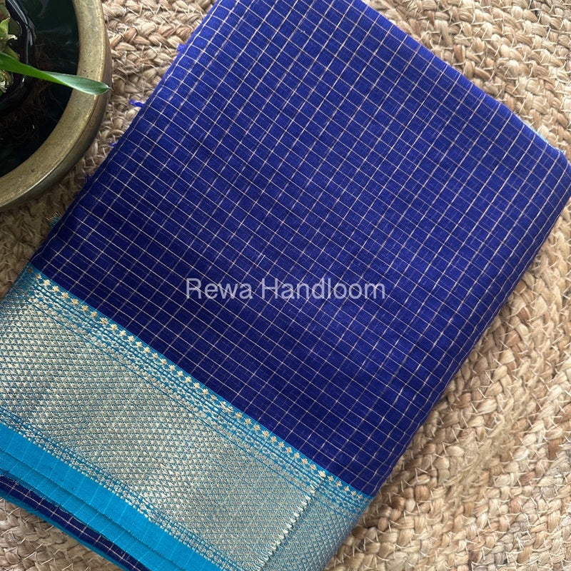 Maheshwari Blue Zari Checks Saree ZCHX300