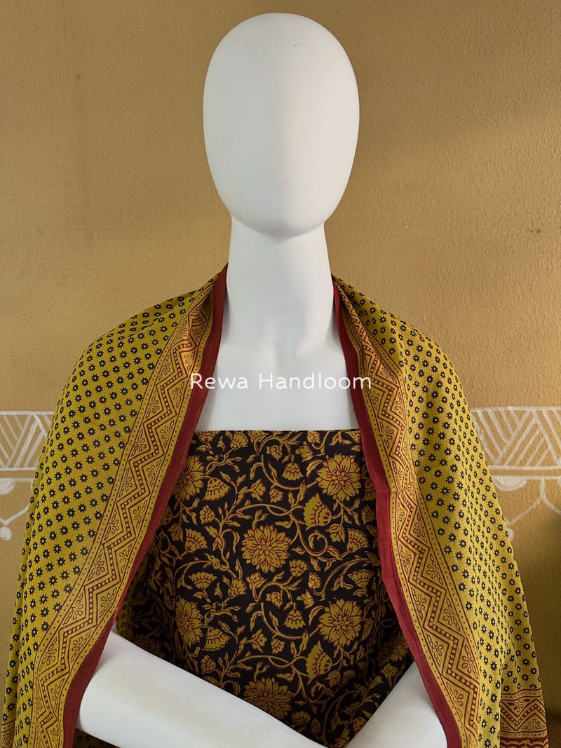 Black-Mehendi Green Bagh Print Cotton Suit BGCSJ04