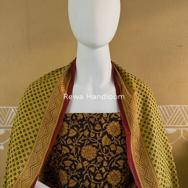 Black-Mehendi Green Bagh Print Cotton Suit BGCSJ04